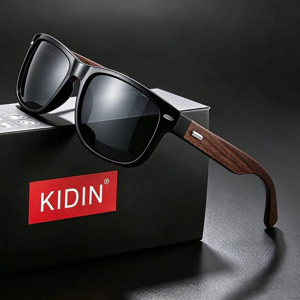KIDIN Retro Street Wood Polarized Sunglasses for Women Anti-UV Eyewear for Shopping Campus Hiking Street Sun Shades Glasses