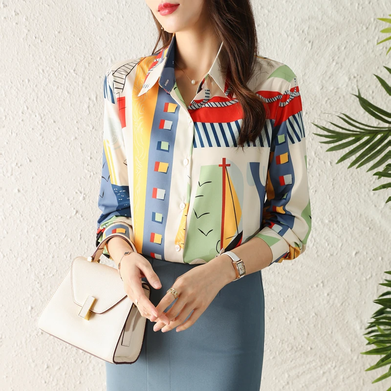 Autumn New Vintage Chic Office Lady Chiffon Shirts Women Clothing French All-match Loose Casual Tops Fashion Printed Blouse