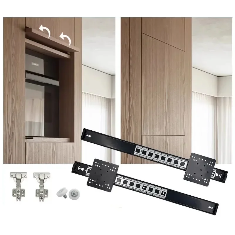 Cabinet door plug-in slide rail upturn hinge Hidden swing slide track for wardrobe folding TV cabinet Swing