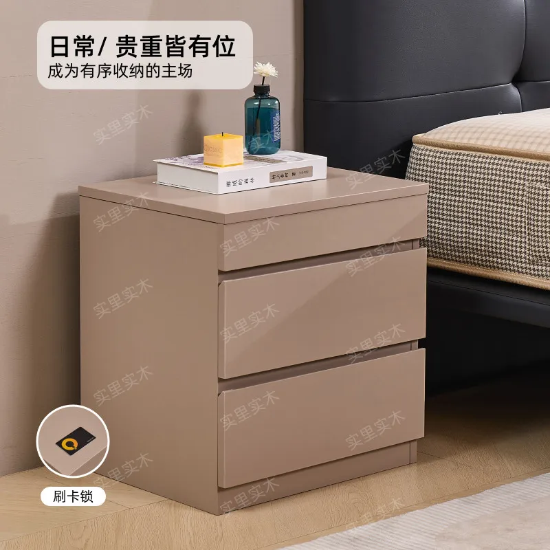 Hidden bedside table Pure solid wood Rubber wood Light luxury Simple storage Private money Safe Bedside table