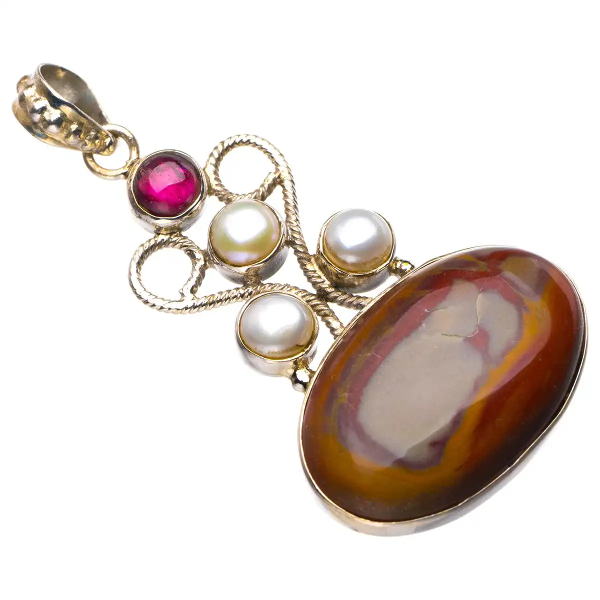 

StarGems Imperial Jasper,River Pearl And Amethyst Handmade 925 Sterling Silver Pendant 2" D5897