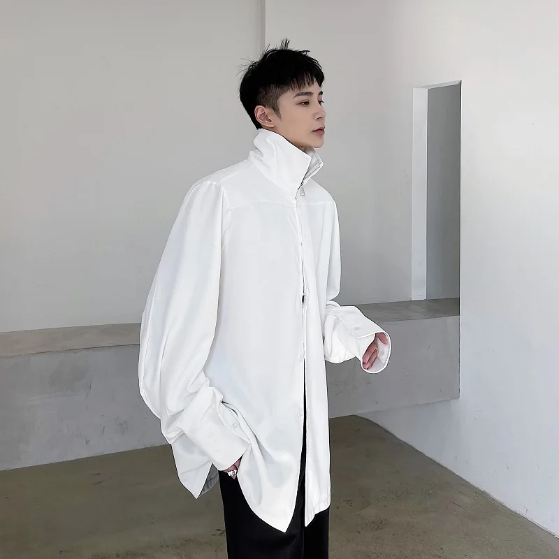 

Retro Luxury Long Sve Men's irt Loose Korean Sle Stand Collar Base Layer White irt Youth Trend All Seasons