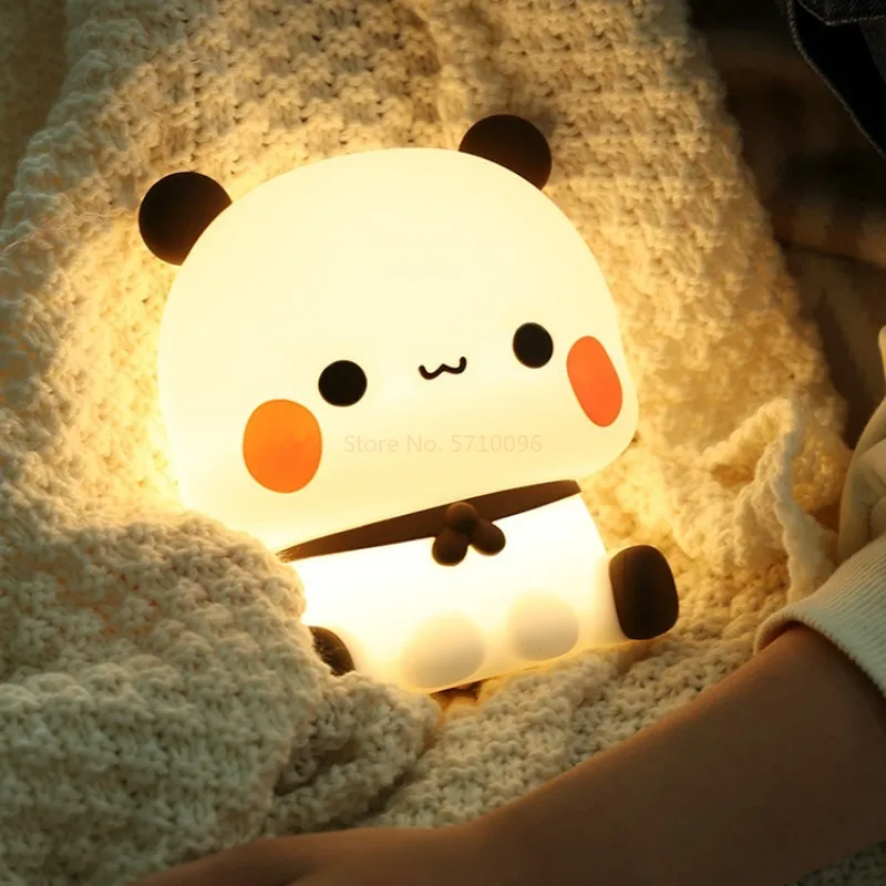 Kawaii Bear Panda Bubu And Dudu Led Night Light Lamp Cute Cartoon Nightlight Animal Bedroom Decorative Living Room Dolls Gifts