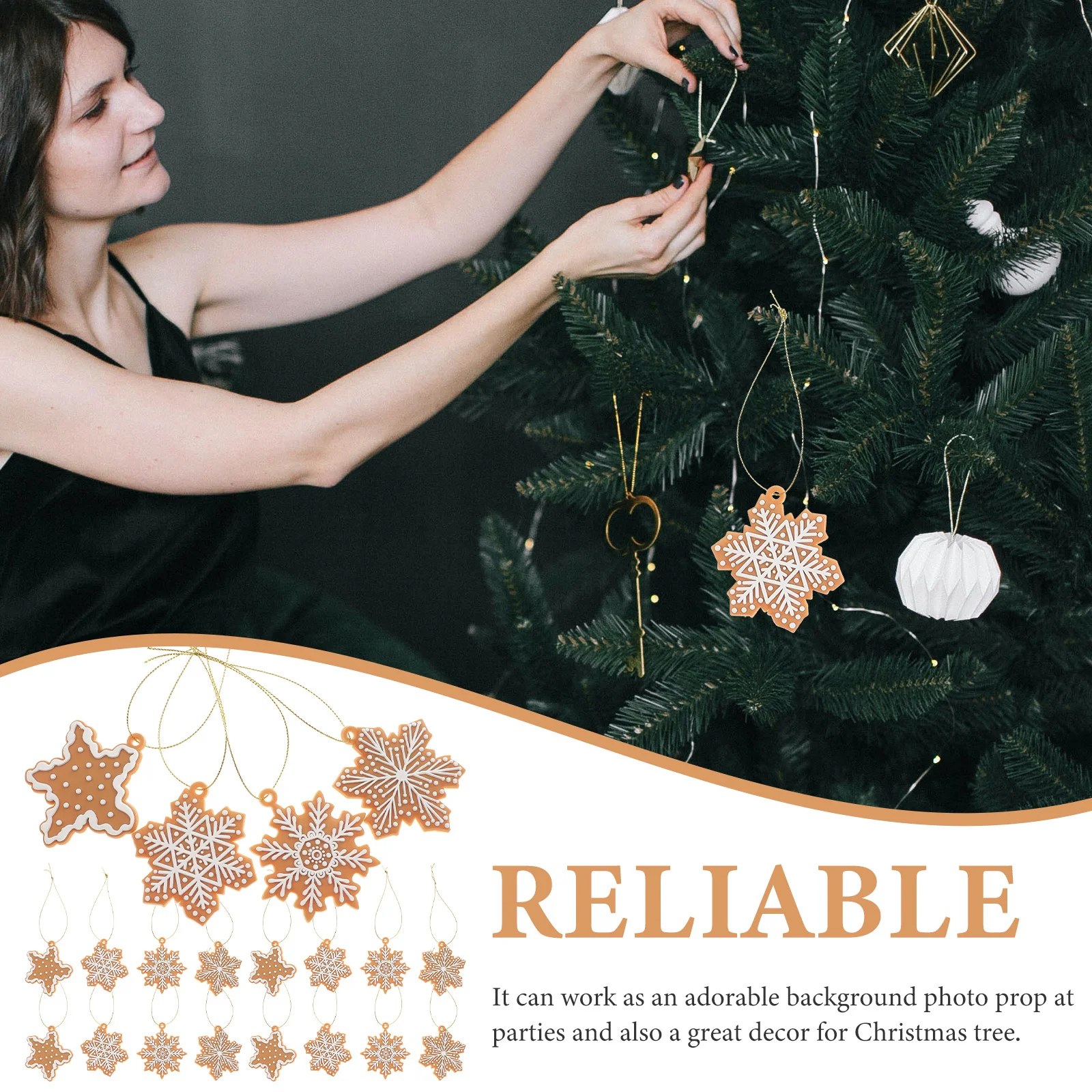 

20Pcs Christmas Snowflake Hanging Ornaments Gingerbread Snowflake Design Xmas Tree Decoration Holiday Party Supplies