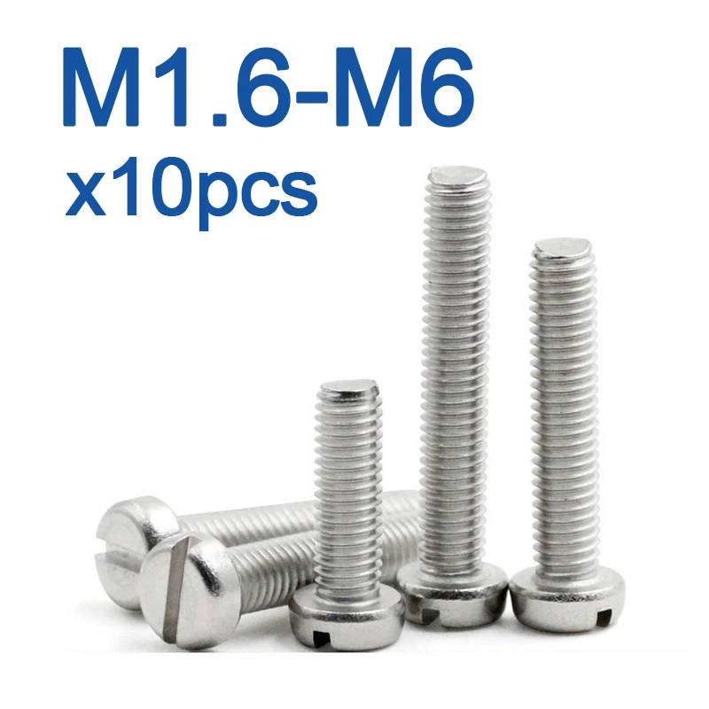 10pcs/lot M1.6 M2 M2.5 M3 M4 M5 M6 304 A2-70 stainless steel GB65 Slotted Cap Head Slot Column Round Cheese Head Screw Bolt