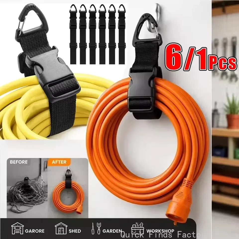 45cm Black Adjustable Extension Cord Organizer with 3 Axis Buckle Heavy Duty Storage Strap for Workshop Garage Organization