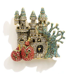 CINDY XIANG Rhinestone Castle And Pumpkin Tree Brooch Halloween Fashion Jewelry