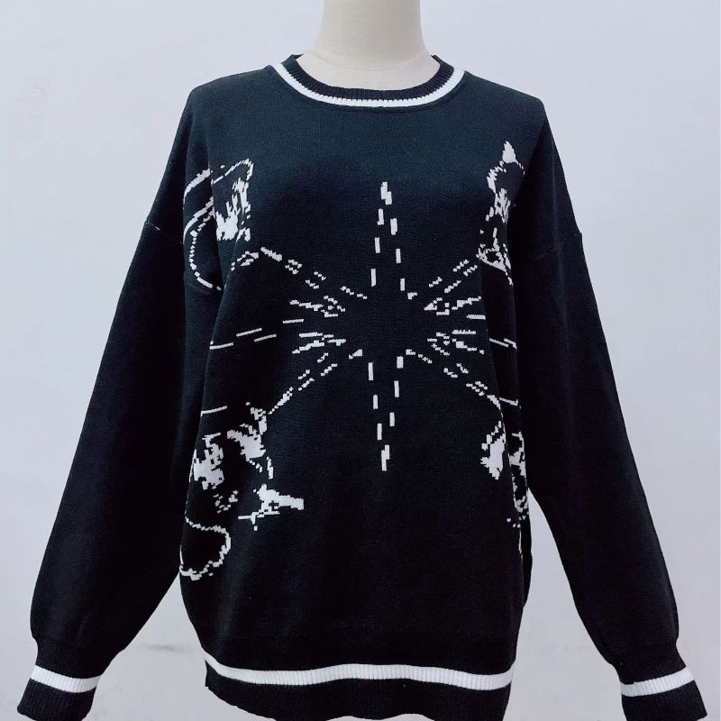 

2025 Oversized Knitted Sweaters Funny Letters Printed Jumpers Harajuku Casual Loose O-Neck Pullover Unisex Streetwear