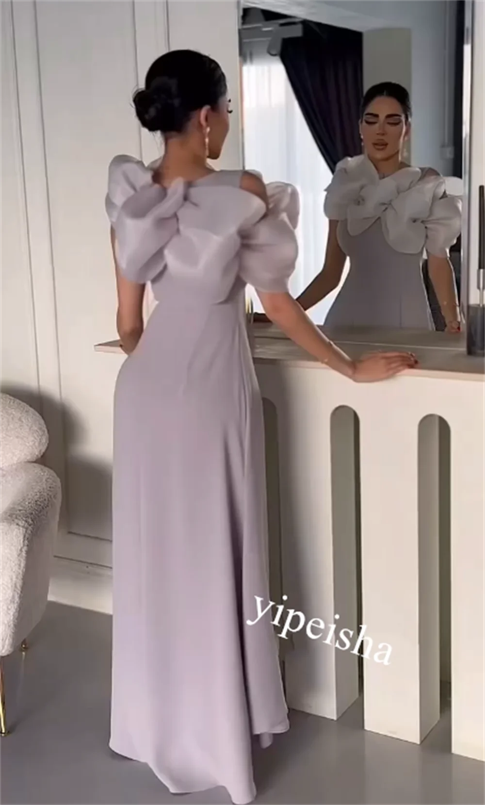 Customized Jersey Ruffle A-line O-Neck Bespoke Occasion Gown Midi Es Saudi Arabia
