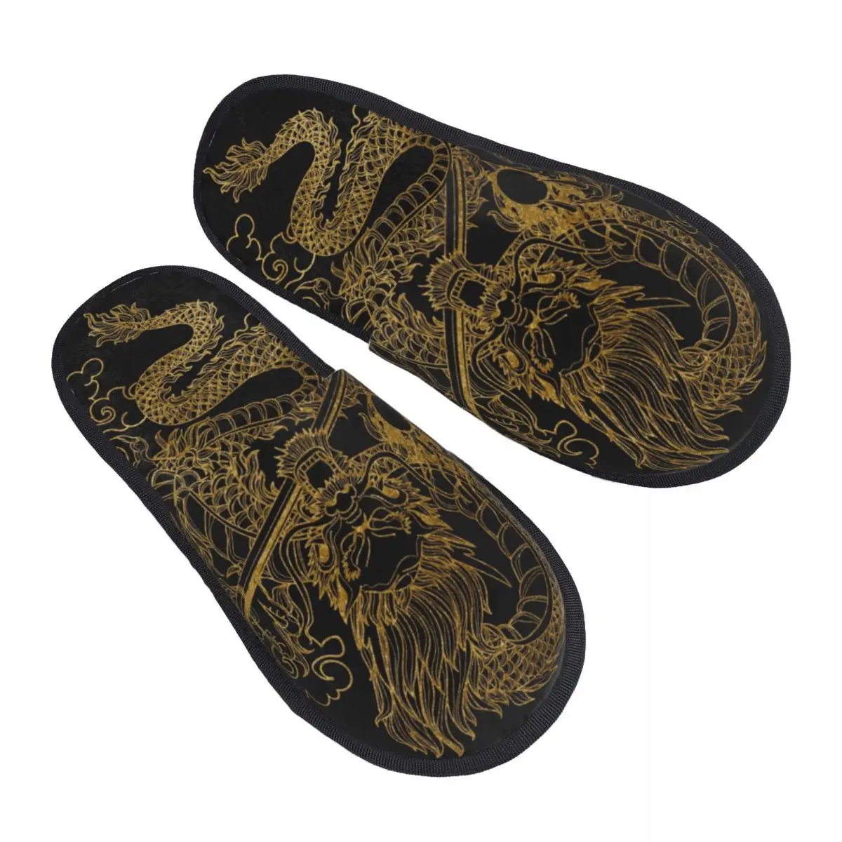 Custom Gold Chinese Dragon Totem Memory Foam Slippers Women Soft Warm Tradition Asian Mythology House Slippers