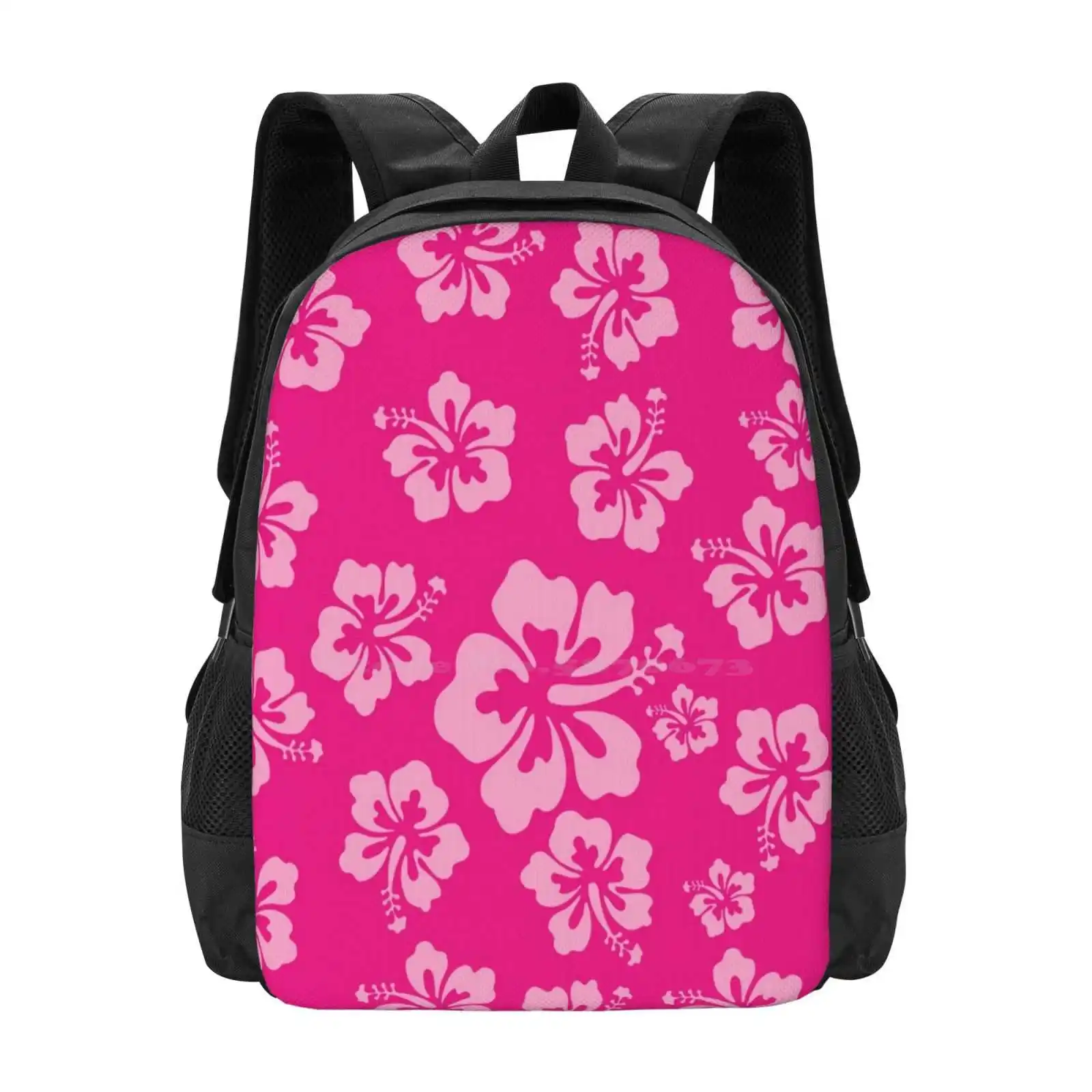 Tropical Hot Pink Hibiscus Flower Floral Pattern Hawaiian Print School Bags Travel Laptop Backpack Hibiscus Flowers Tropical