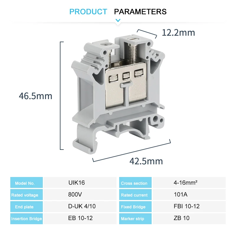 5Pcs UIK-16 DIN Rail Terminal Block Screw Installation, 16mm² Wire Electrical Connector, Universal Feed-through Strip Plug UIK16
