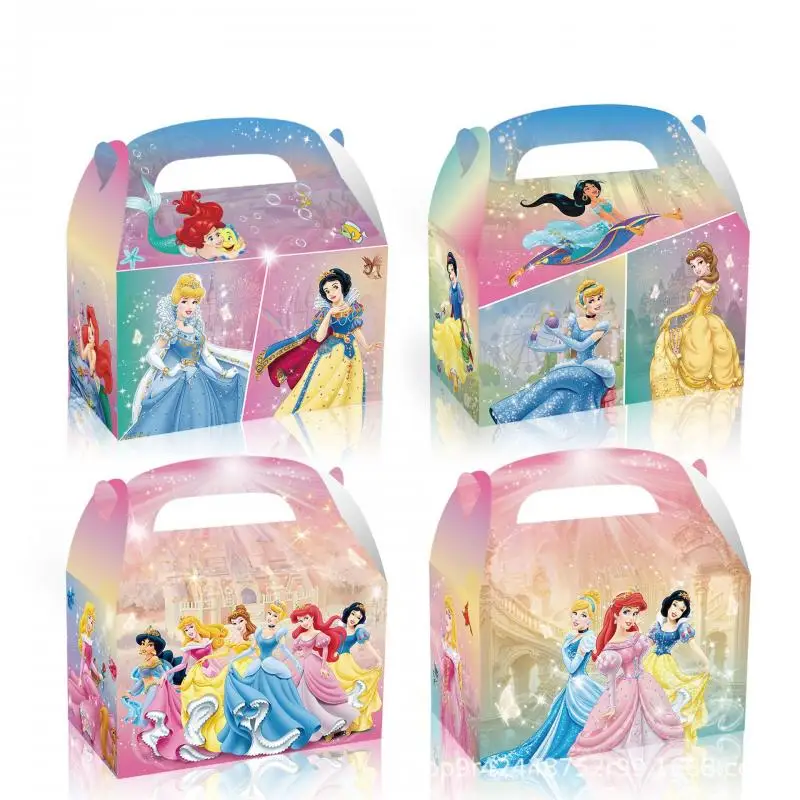 Disney Carton Candy Gift Box 12Pcs Anime Princess Kraft Paper Bag Sticker Portable Paper Box Child Party Paper Bag Wholesale