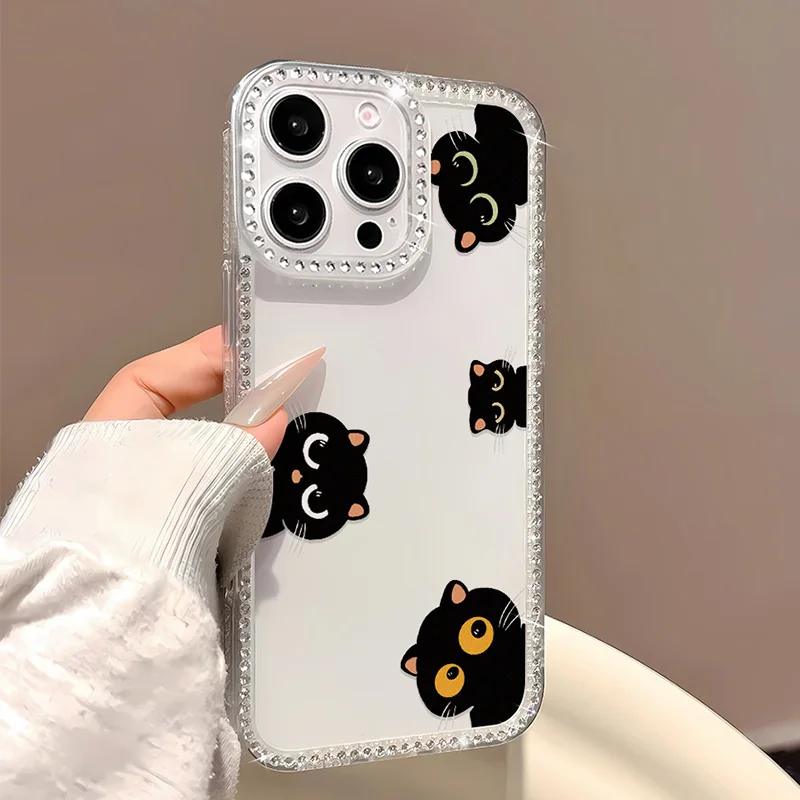 Funda de teléfono con bonitos dibujos de animales para iPhone 17 14 15 13 11 12 16 Pro Max 17 Air Bling Glitter a prueba de golpes Funda transparente suave