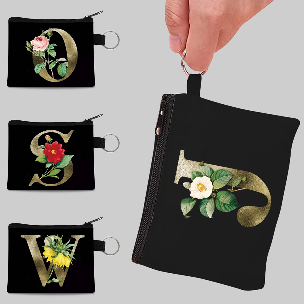 Coin Purse Hand Holding Lipstick Bag Golden Flower Letter Pattern Shopping Coin Purse Ladies Small Storage Bags Portable Wallet