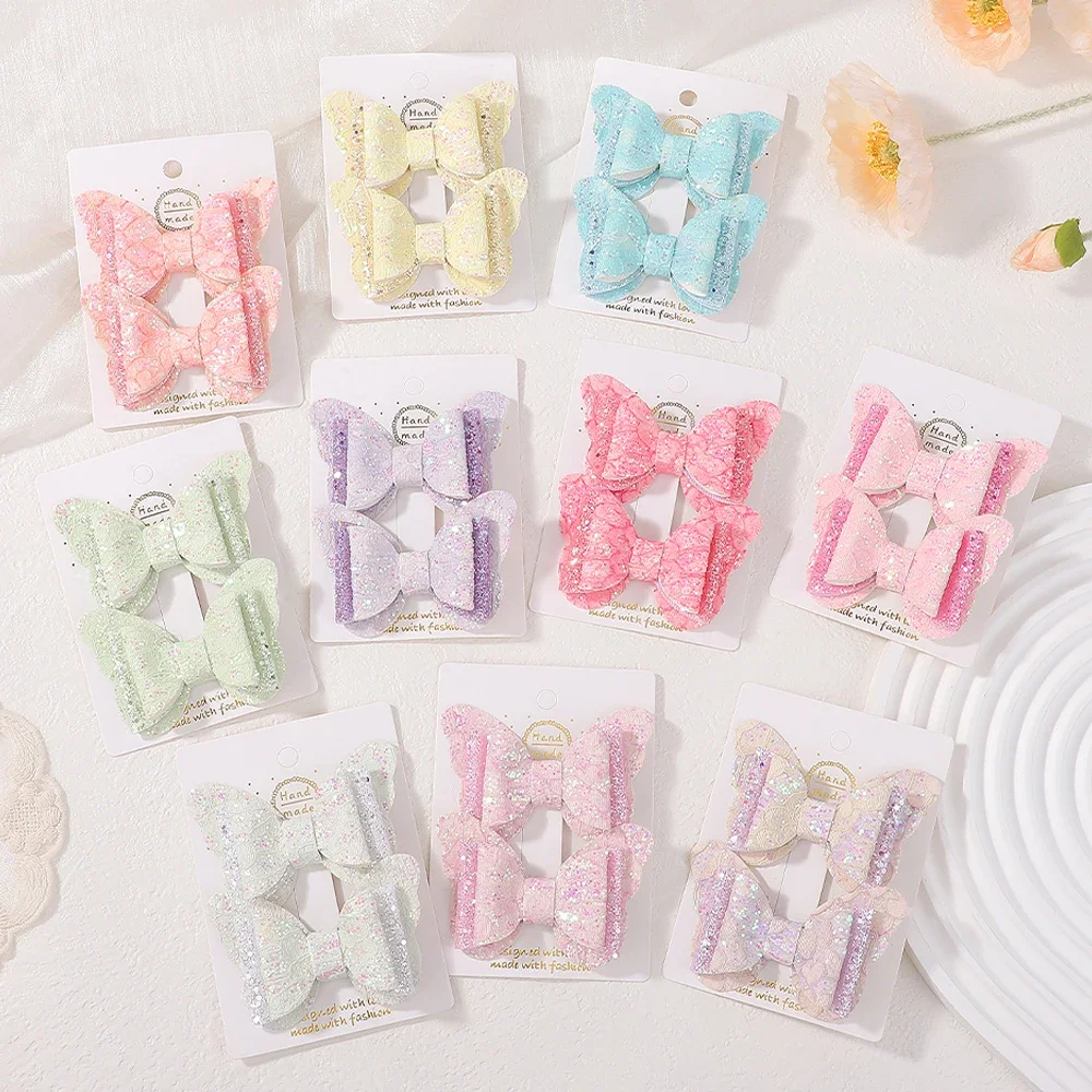 

2pcs New Rhinestone Glitter Hair Clips Bowknots for Girls Colorful Dot Hairpins Children Cute Barrettes HairHair Accessories