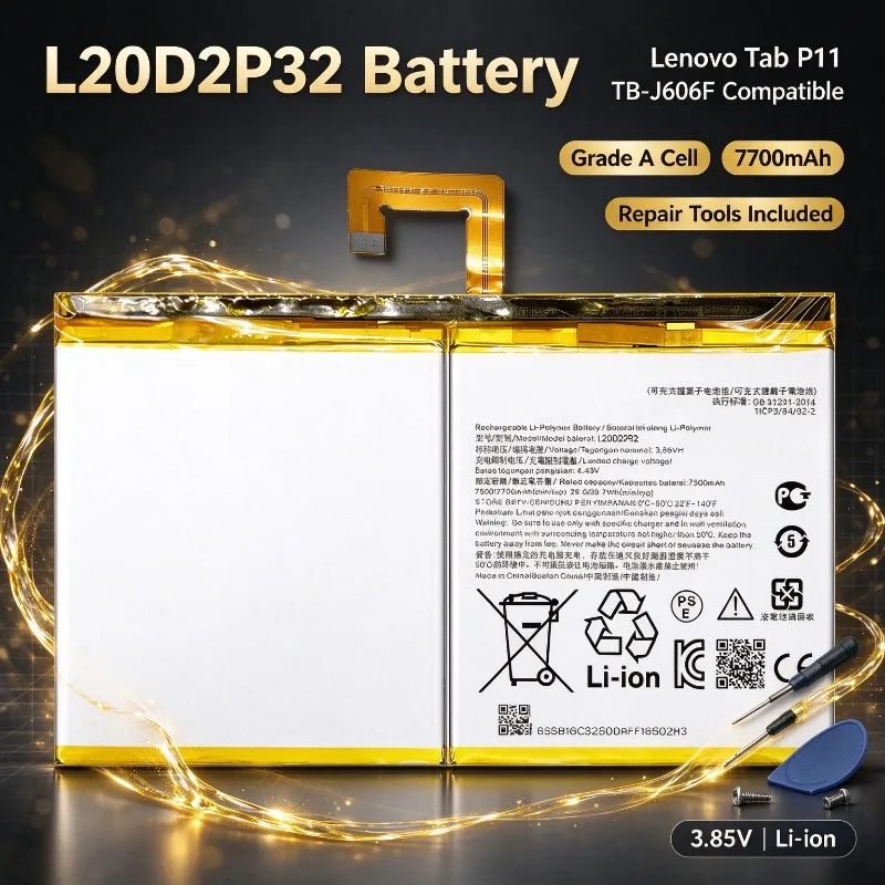 L20D2P32 Replacement Tablet Battery For Lenovo Tab P11 TB-J606F, Grade A High Capacity Li-ion Battery with Repair Tools