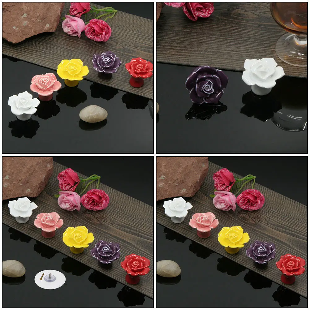 8Pcs Premium Ceramic Rose Drawer Knobs Stylish Cabinet Pulls Handles Rose Cabinet Handle Ceramic Drawer Knobs Pull Handle