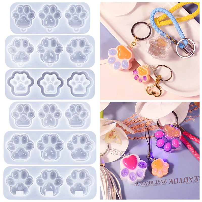 Cat Paw Silicone Molds DIY Handmade Flowing Sand Keychain UV Epoxy Resin Mold Jewelry Hanging Ornaments Mould Candle Supplies