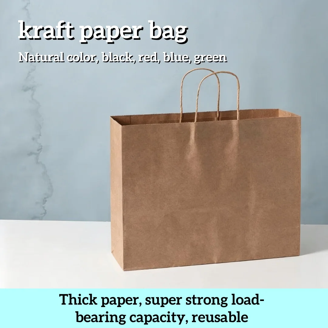 Brown paper bag with handle, kraft paper bag, suitable for takeaway, catering, shopping, and gift packaging, 10 pieces