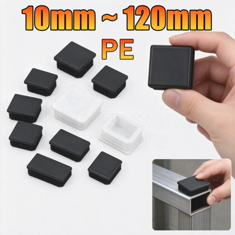 Square Plastic Black/White Blanking End Cap Tube Pipe Insert Plug Bung Furniture Accessories 10/13/15/20/25/30/38/40/50/60-120mm