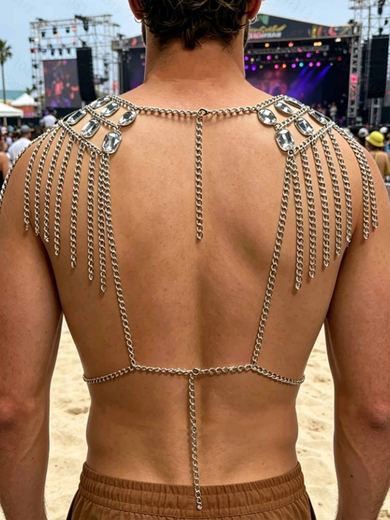 Sexy metal rhinestone tanks top women men summer see through beach crop top club party tops woman gay man rave festival clothing