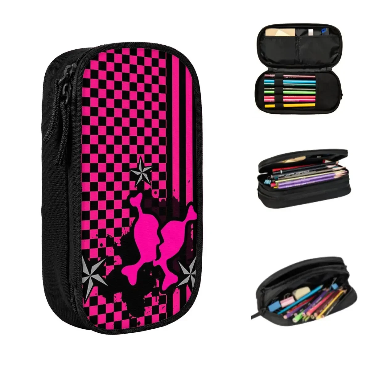 Punky Pink Emo Pencil Cases Large Capacity Pen Bags Pen Box Pencil Pouch For Boys Girls Students Stationery School Office