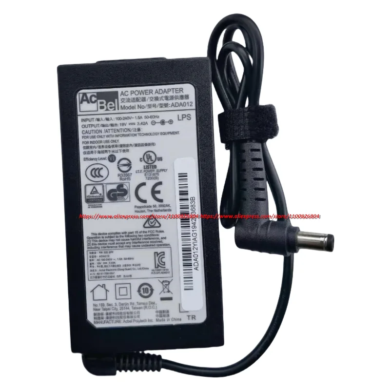 Genuine ACBEL 19V 3.42A 65W AC Adapter ADA012 Charger for CLEVO NH58RH NP6854 System76 LEMUR PRO 12 LEMP12 Power Supply 5.5*2.5