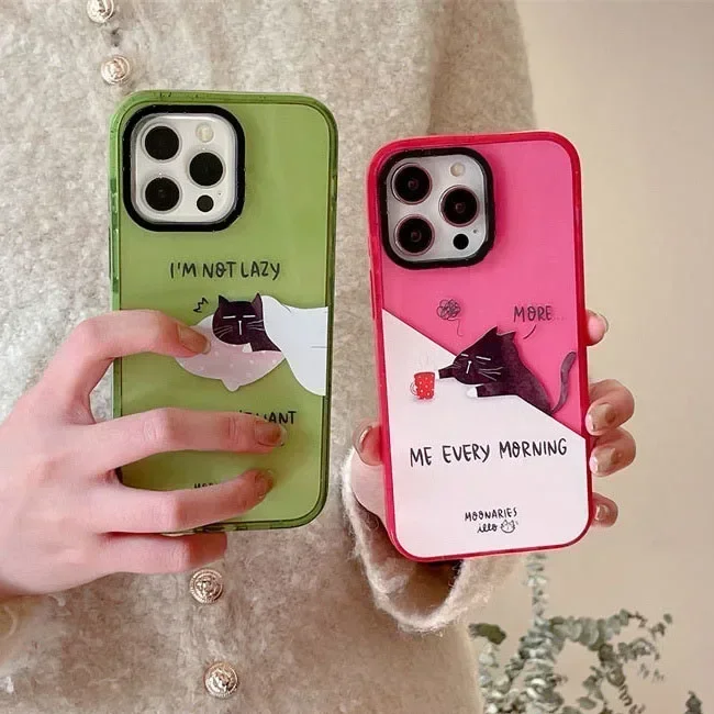 

2.0 Version Acrylic Upgrade Border Black Cat Morning Phone Case Cover for IPhone 11 12 13 14 15 16 Pro Max Case