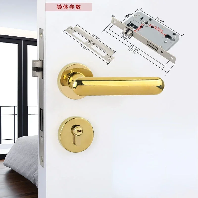 Minimalist Indoor Bedroom Door, Nordic Silent Split Wooden Door Lock, Modern Study Mechanical Handle Lock