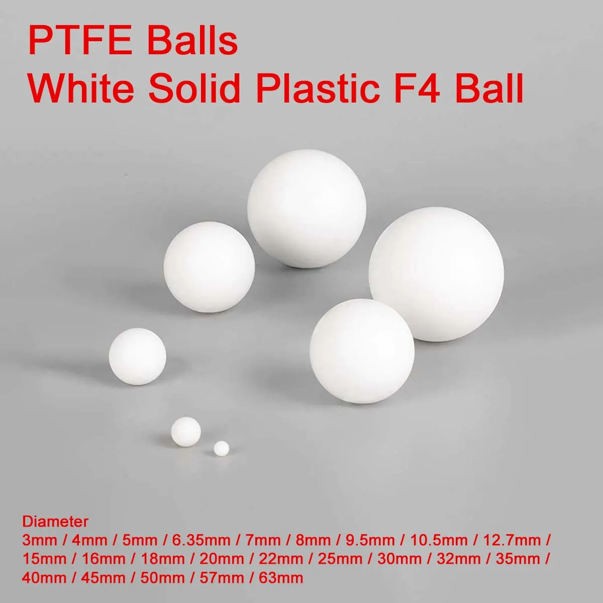 

PTFE Balls F4 Ball 3-63mm White Solid Plastic Ball Rolling Beads Electrical Insulation Bearings Sealing Corrosion Resistance