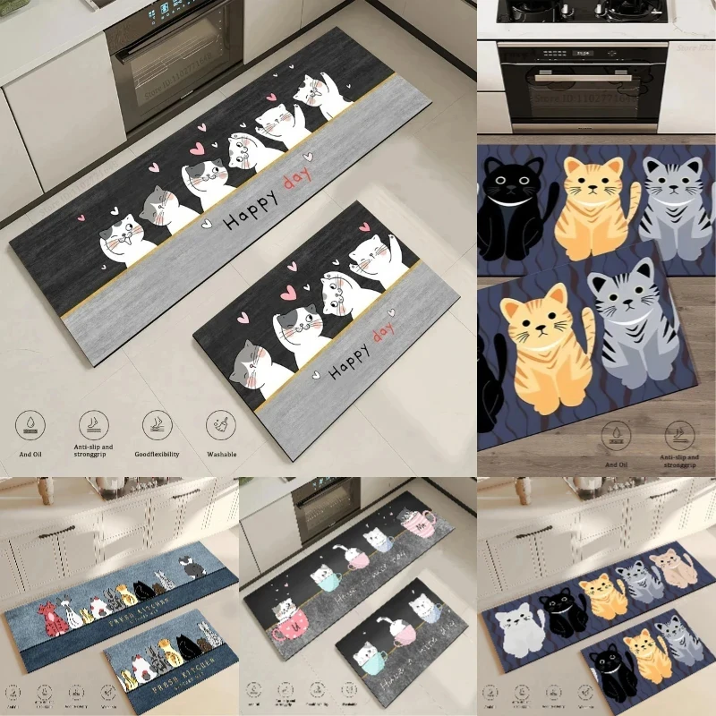Cat Long Non-slip Kitchen Rug Bedroom Decorative Rug Kitchen Mat LivingRoom Laundry Room Entry Door Home Floor Carpet