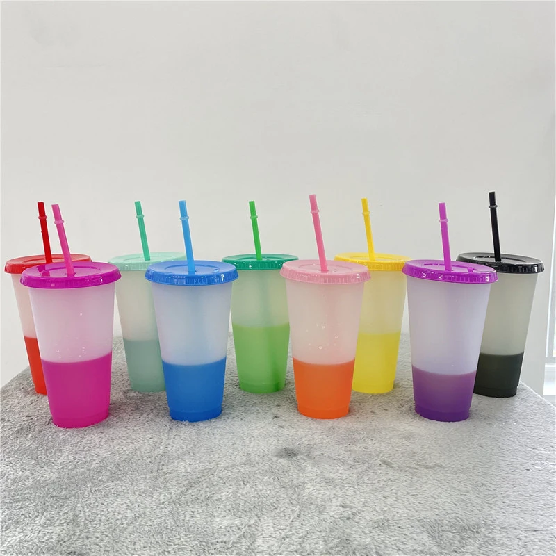 10 Pcs Temperature Sensor Magical Color Changing Cups With Lids Pp Plastic Straw Cups 23.6oz Reusable Tumblers For Kids Adults