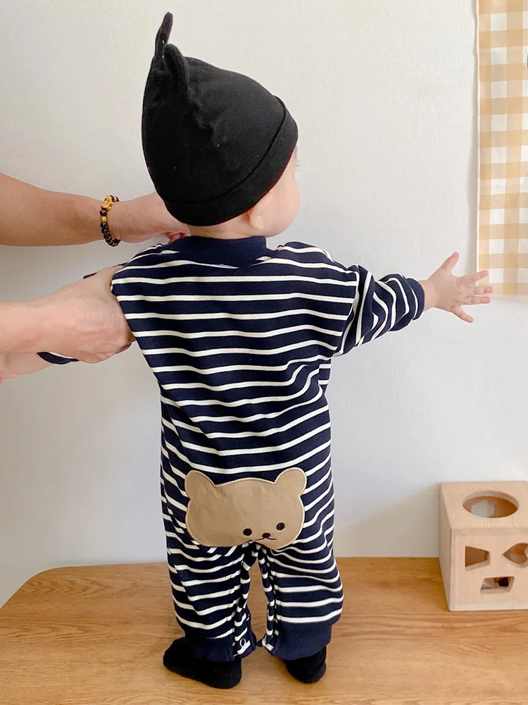 2024 Spring New Baby Long Sleeve Romper Boy Girl Newborn Cotton Casual Clothes Infant Striped Bear Jumpsuit Baby Onesie 0-24M