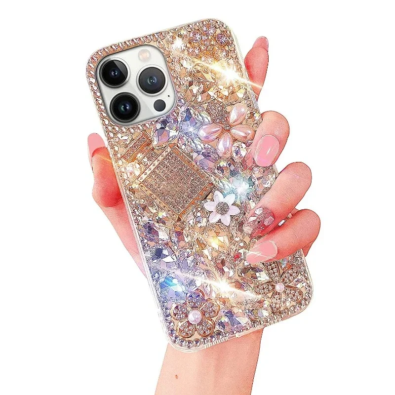 

Protective Phone Case for iPhone 15, 16, 12, 13, 14, 3D Glitter Sparkle Bling, Shiny Crystal Rhinestone, Diamond Clear, Luxury