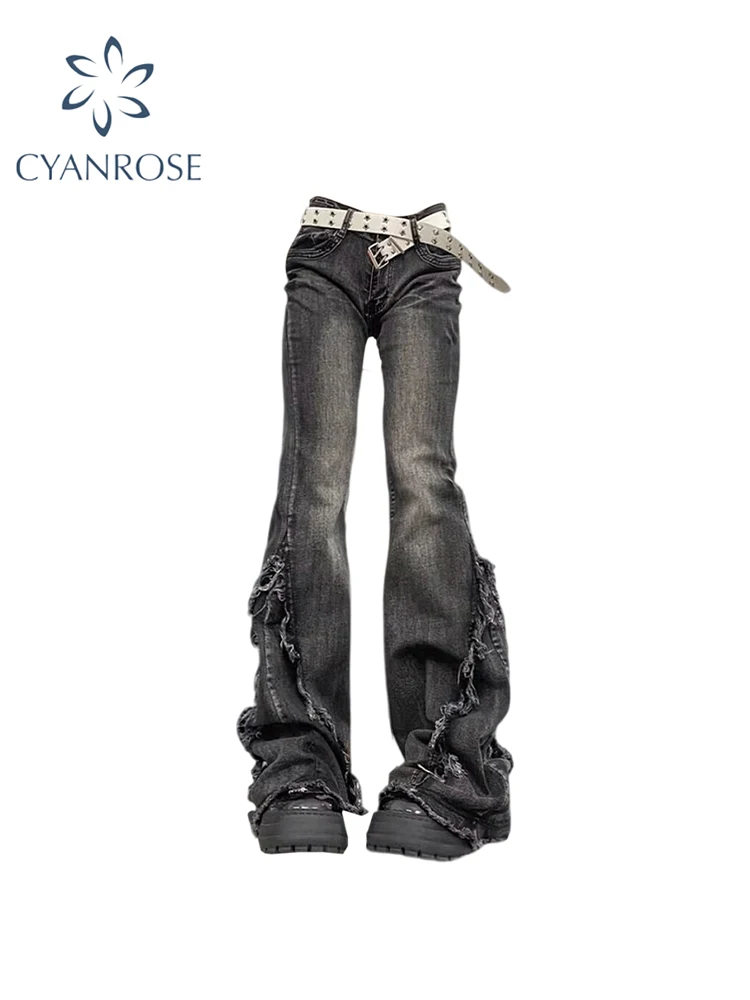 

Women Black Gothic Flare Jeans Harajuku Y2k 2000s Aesthetic Baggy Oversize Emo Denim Trousers Jean Pants Vintage Trashy Clothes