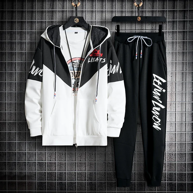 Spring Autumnn Harajuku Style Tracksuit Men Long Sleeve Hoodie Jacket and Sweatpants 2 Piece Set Men Jogging Suit Outfit Set