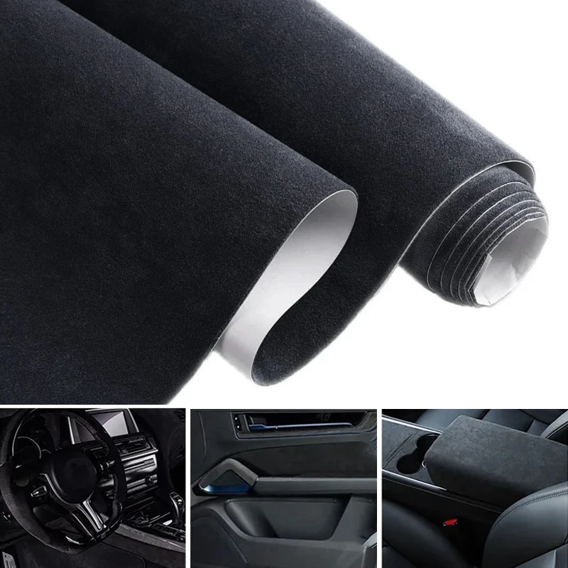 Multi Color Black Self Adhesive Suede Fabric Leather Sticky Retractable Velvet Roll for Car Interior Door Panel AB-pillar Decor