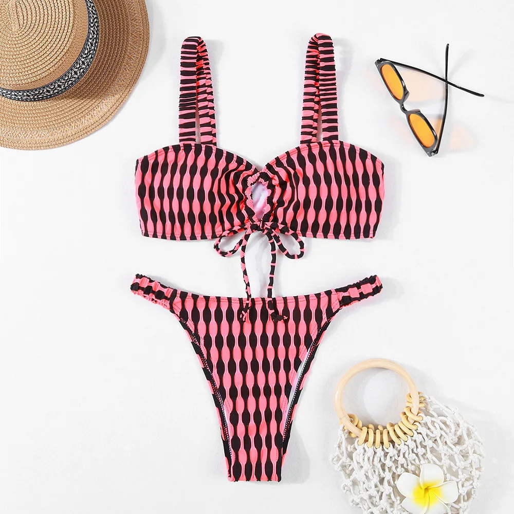 New Print Bandeau Bikinis Two Pieces Swimsuit Women Swimwear Crop Top Beach Wear Swim Bathing Suits Korean Bikini Set Pool 2024