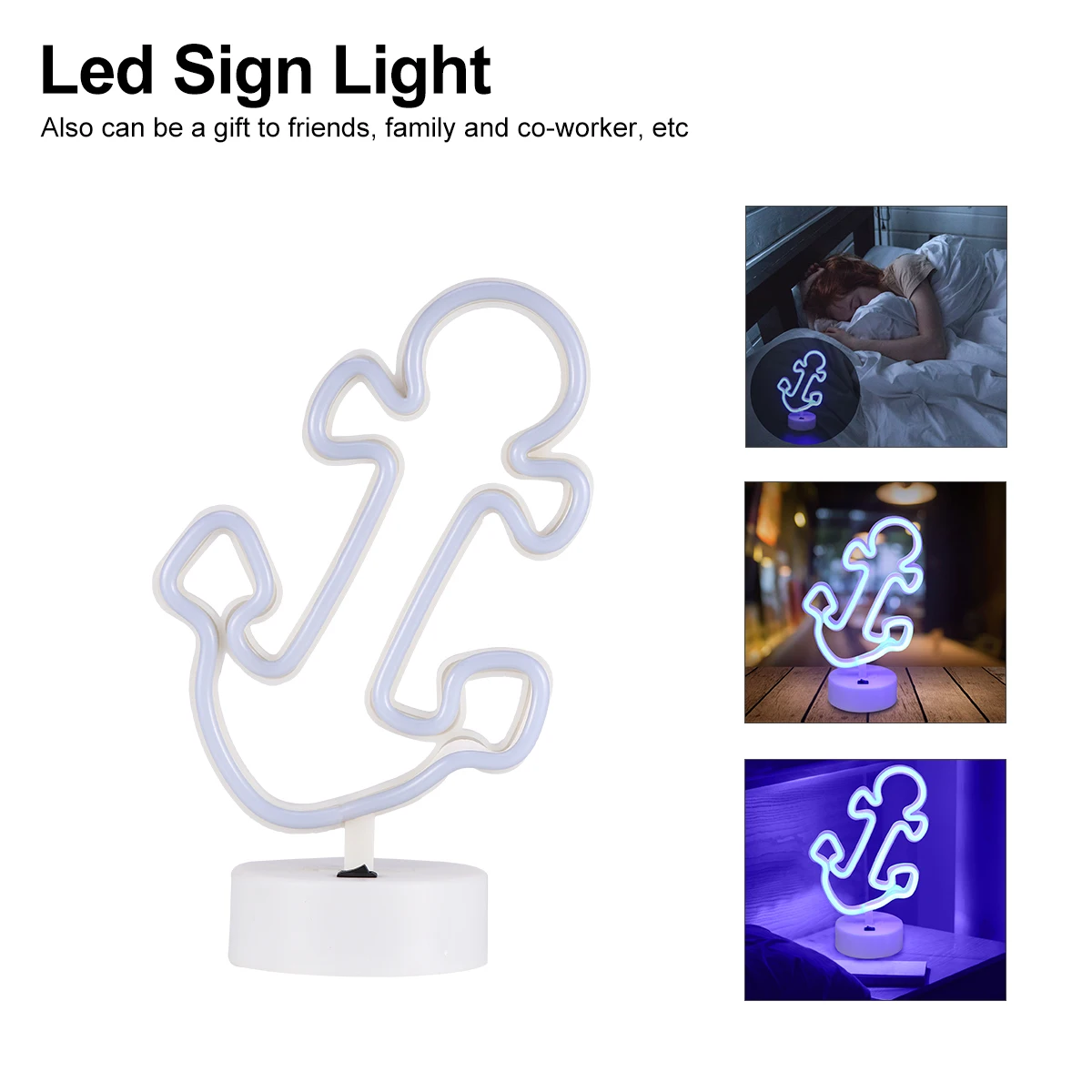 1pc Led Anchor Neon Shape Round Base Wall Art Lamp For Home Party Wedding Decor Night Lighting Decoration