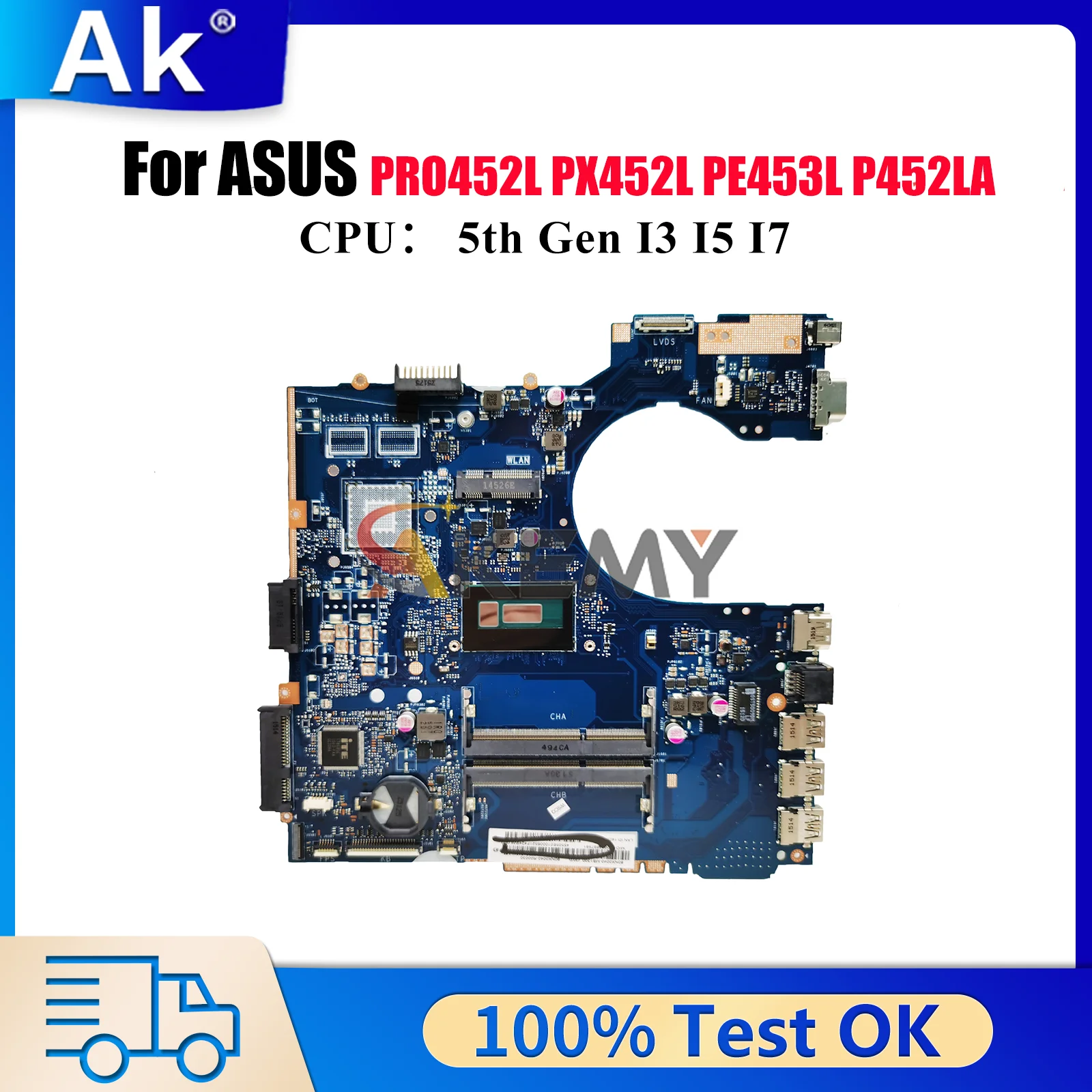 

P452LA Материнская плата для ноутбука ASUS PX452L P452L P452LJ PRO452L PE453L P452LA Материнская плата для ноутбука с процессором I3 I5 I7 100% тестирование ОК