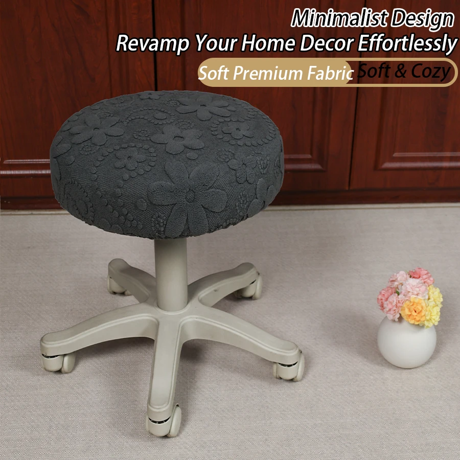 Floral Jacquard Plush round Bench Swivel Chair Cover Universal Thick Elastic Washable Seat Protector for Home And Commercial Use