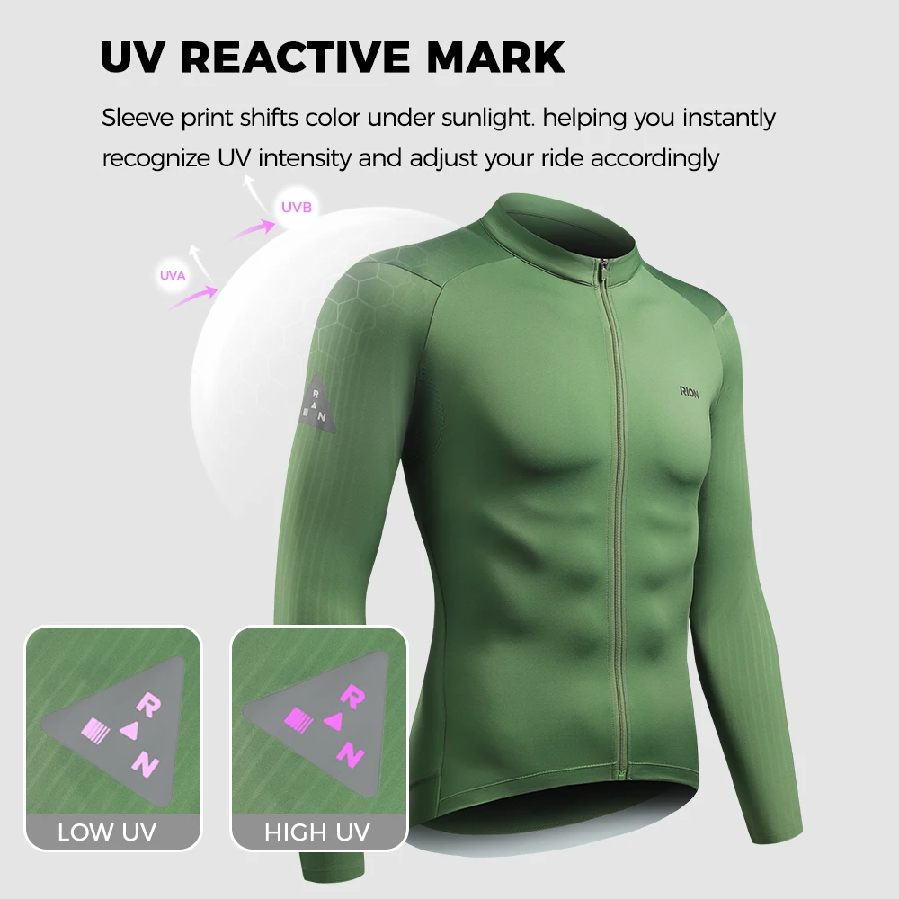 RION Cycling Jersey Men's MTB Shirts Pro Bicycle Clothing Mountain Bike Clothes T-Shirt Male Top UPF50+ UV-reactive Long Sleeve