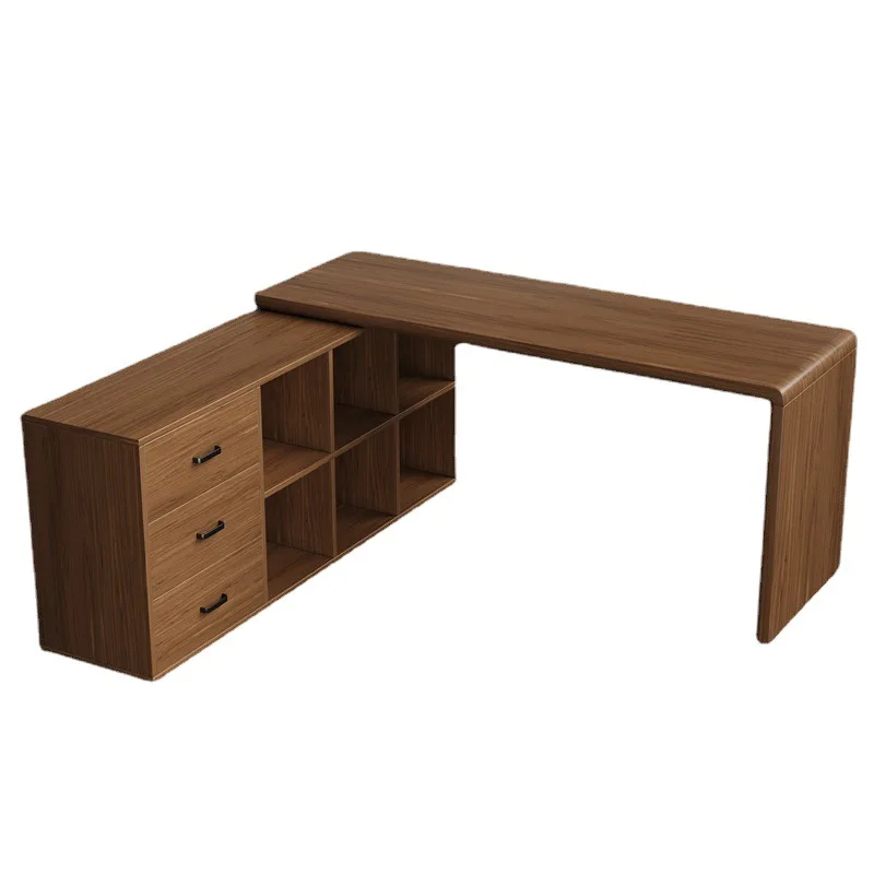 Nordic desk semi-enclosed table household L-shaped computer table and chairs simple all solid wood corner desk bookcase