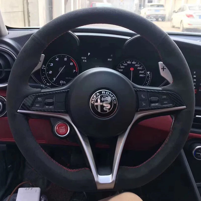 For Alfa Romeo Giulia Stelvio 2015-2018 Auto Parts hand-stitched high-quality non-slip Suede Car Steering Wheel Cover