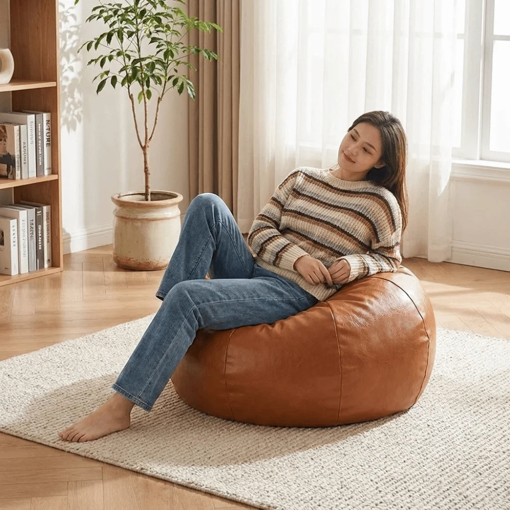Versatile Round Pumpkin Pouf Cover Large Capacity Leather Seat Cushion Cover Decorative Storage Bag Bay Window