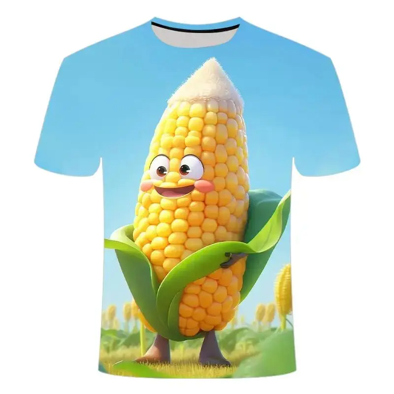 2024 Summer Men Cute And Interesting Corn Pattern 3d Printed O Collar T-Shirt Short Sleeve Loose Funny Fashion Plus Size Top