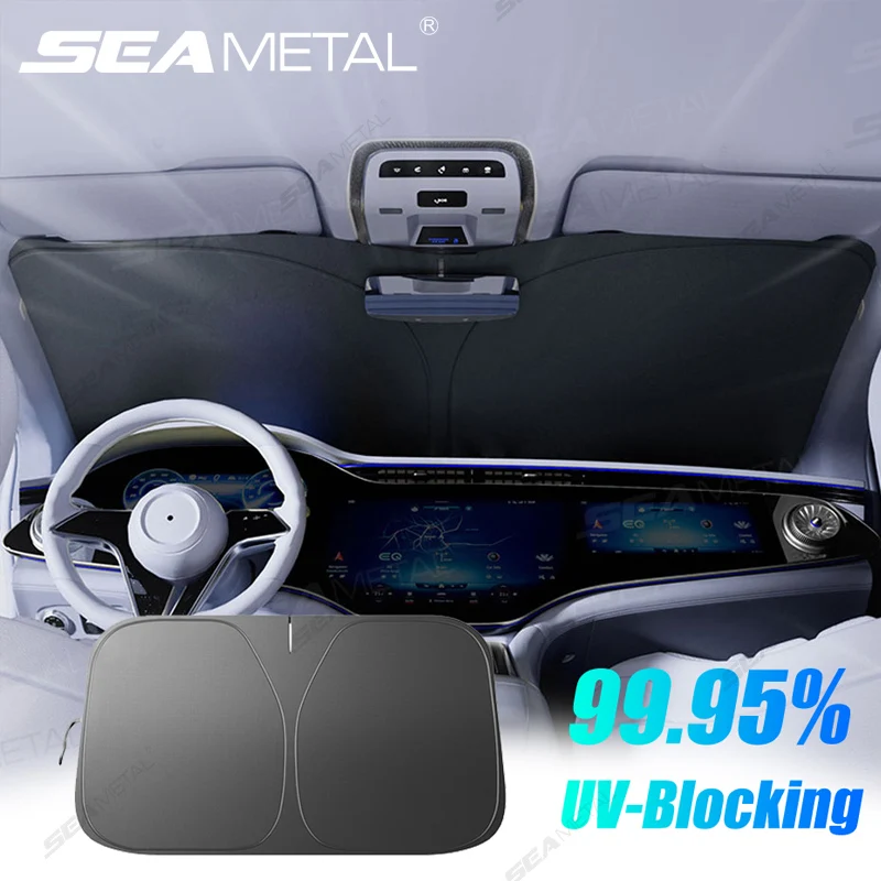 

SEAMETAL Car Windshield Sun Shade Cover Foldable Sun Visor 99.95% UV-Blocking Sun Protection Curtain Universal for Sedan SUV MPV