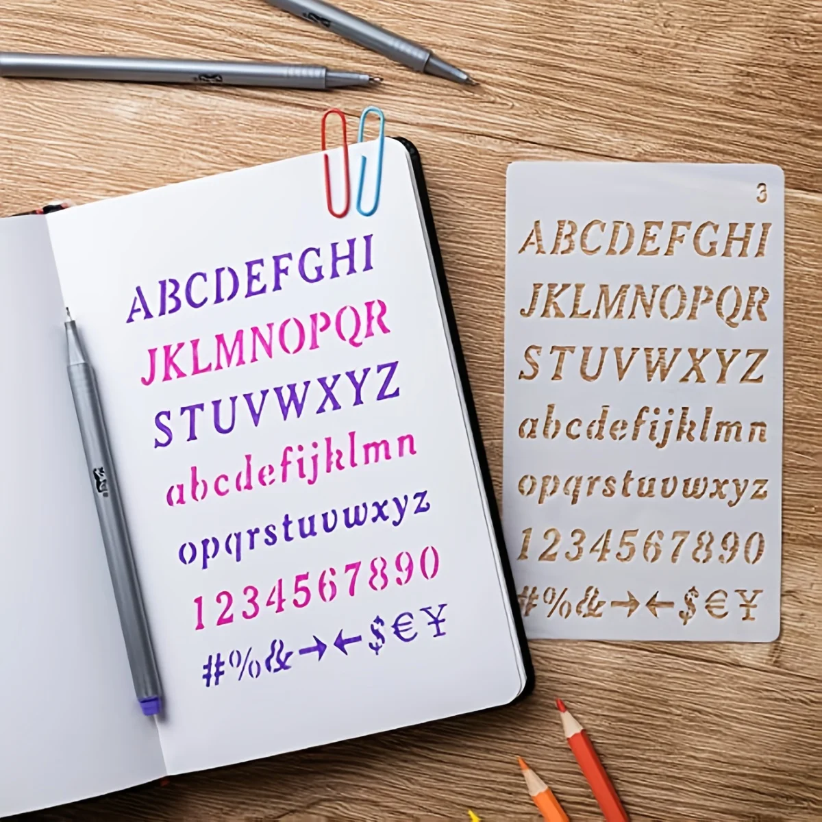 Szablony wielokrotnego użytku z tworzywa sztucznego z literami alfabetu i cyframi, do rysowania, malowania, dziennika, pisania, albumu do scrapbookingu, rękodzieła DIY, 12 sztuk