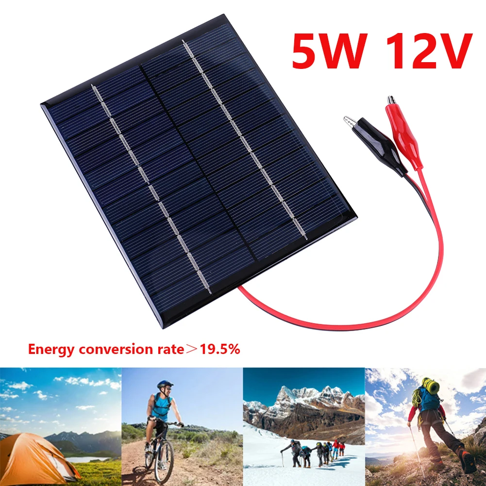 Waterproof Solar Panel 5W 12V Small Cell Module Polysilicon Board Outdoor DIY Solar Charger 1136x110MM for 9-12V Battery Chargin